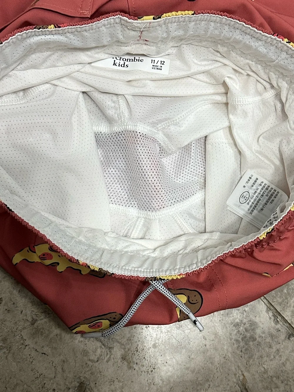 Abercrombie Kids Swim Trunks Size 11/12 Pizza Lovers Boxer Briefs Lined 6”